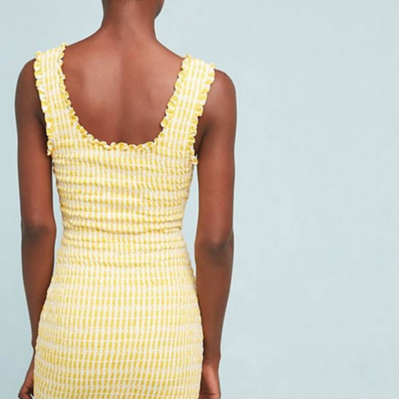 Anthropologie Akemi + Kin Smocked Yellow Sleeveless Dress with Ruffles - Picture 3 of 12
